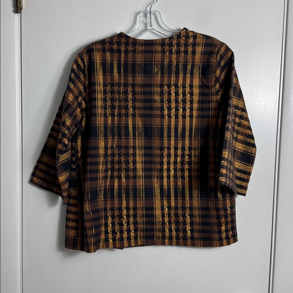 Ace & Jig Button Detail 3/4 Sleeve St. Honore Black and Brown Metallic Blouse S - Picture 6 of 10